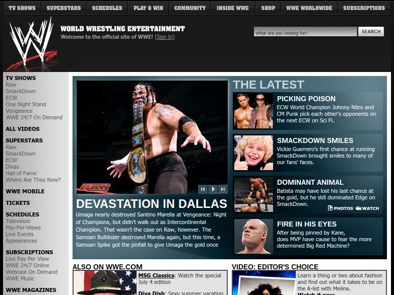 RuthlessAggresr's tweet photo. The WWE website in 2007 https://t.co/zyeGJNA42A