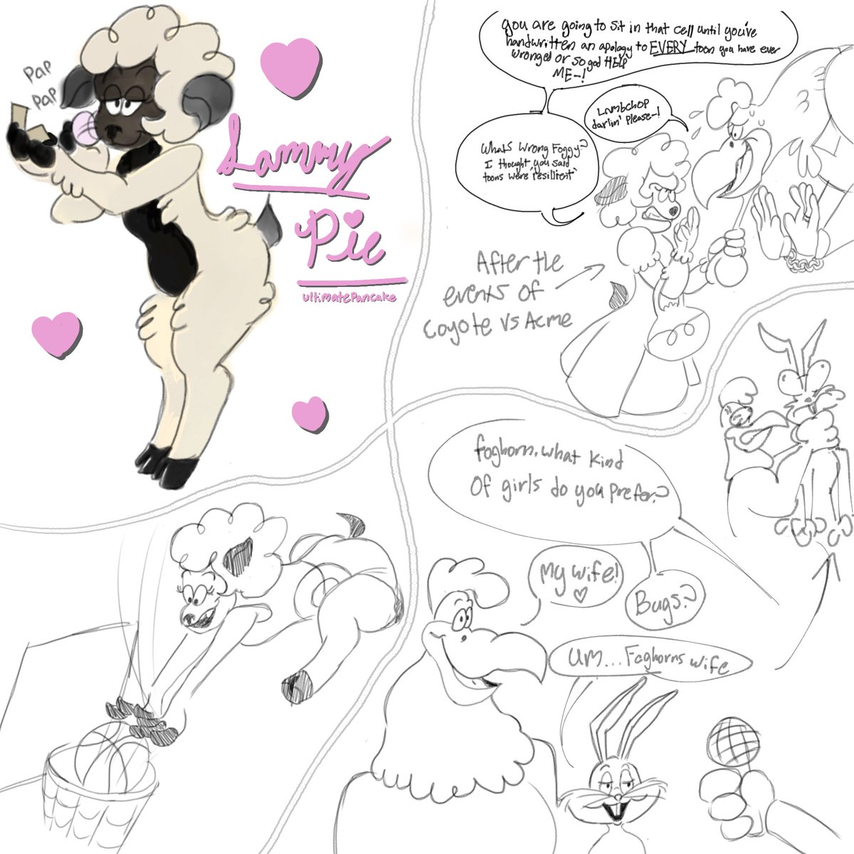 UltimatePancak4's tweet photo. Everyone meet Lammy Pie! She is my mandated OC for my new hyperfixation. I made her Foghorn Leghorn's wife so do with that as you will #oc #FoghornLeghorn #coyotevsacme #looneytunesㅤㅤㅤ https://t.co/4aAo0I1wBK