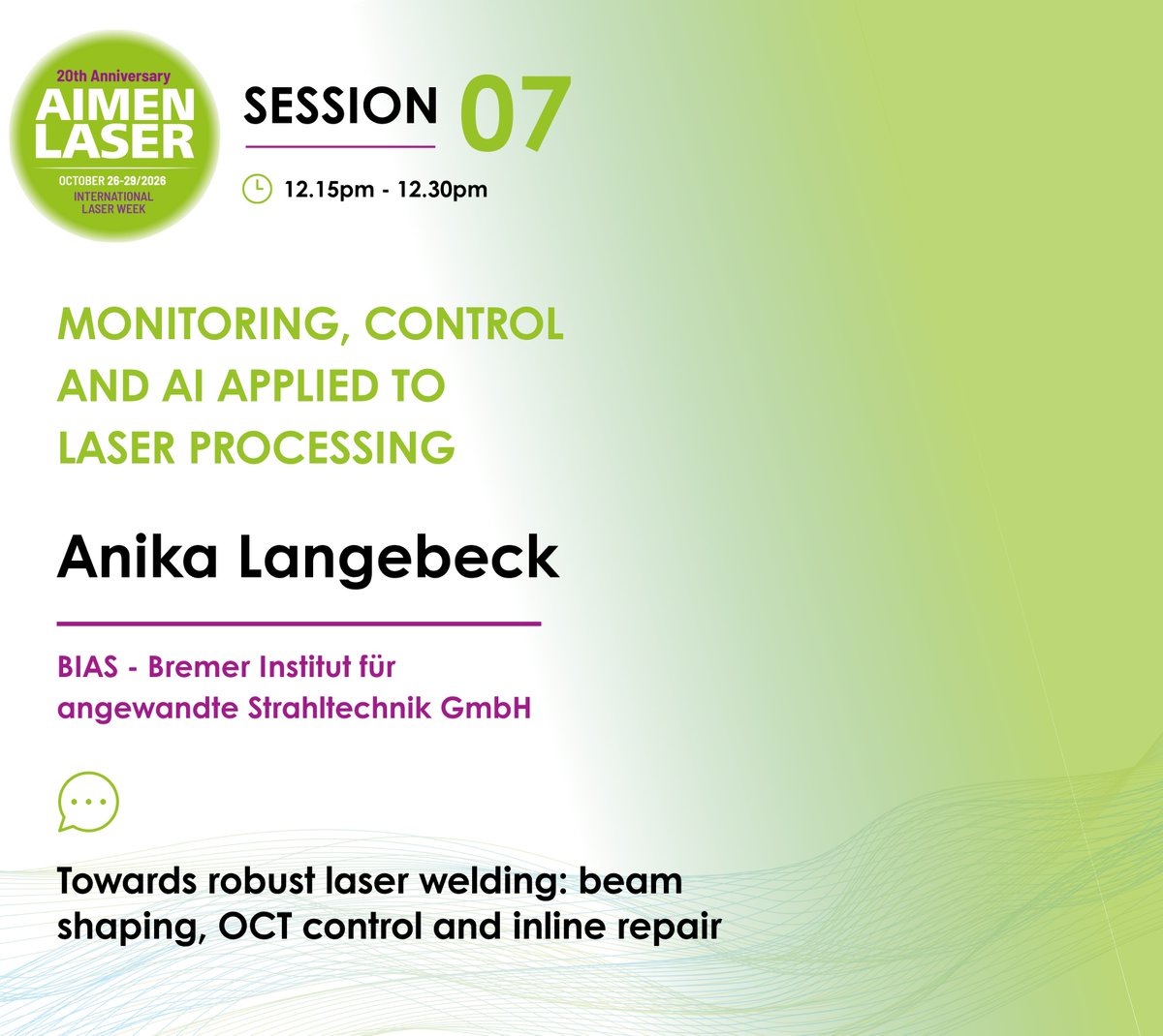 aimenct's tweet photo. 🔹 O. Murua – LORTEK: collaborative laser welding
🔹 A. Langebeck – BIAS: robust welding &amp; OCT control
🔹 R. Solís – NIT: automated quality control

Three approaches, one goal: more reliable laser manufacturing.
👉 https://t.co/Pu22SpgCmP

#AIMENLaser #LaserTechnology https://t.co/8sbNHYhw3x