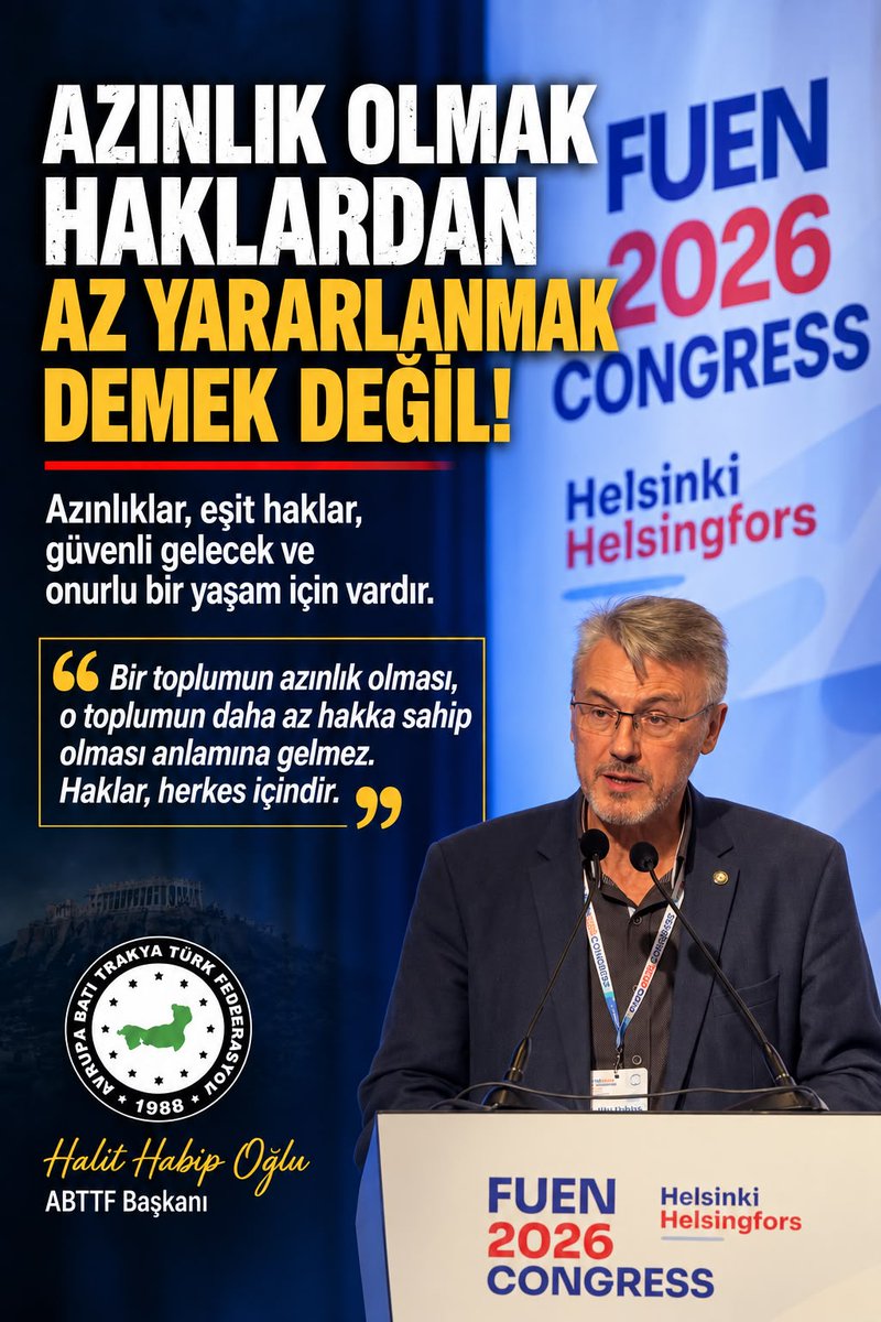 ABTTF's tweet photo. Azınlık olmak haklardan az yararlanmak demek değil! #BatıTrakyaTürkAzınlığı #ABTTF
https://t.co/qTBlpwGed3 https://t.co/GzqkhRR4Hq