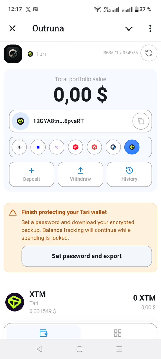 outruna_wallet's tweet photo. @yushan_ren Just select Tari network there https://t.co/WdW9zbdTHf