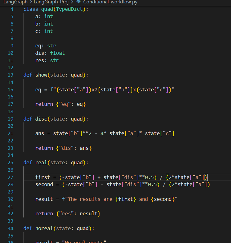 1500mcg's tweet photo. Learned Conditional workflow in LangGraph with a non LLM program to evaluate the roots of a quadratic equations.
#GenAI #Python #LangGraph #AIML #Code https://t.co/Z9727Jl3Rc