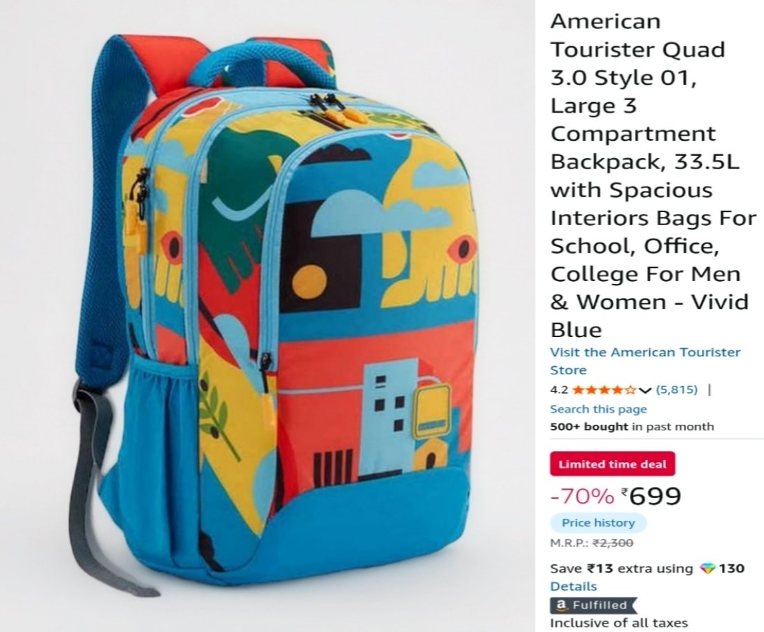 offerguruji's tweet photo. LOWEST PRICE: American Tourister Quad 3.0 Style 01, Large 3 Compartment 33.5L Backpack @ ₹699 (70% Off)
Buy👉 https://t.co/HEBa3S21T0
#backpacks #bags #SerenaySarıkaya #Salı #AmazonDeals #AmazonFinds https://t.co/JhilBKKVi9