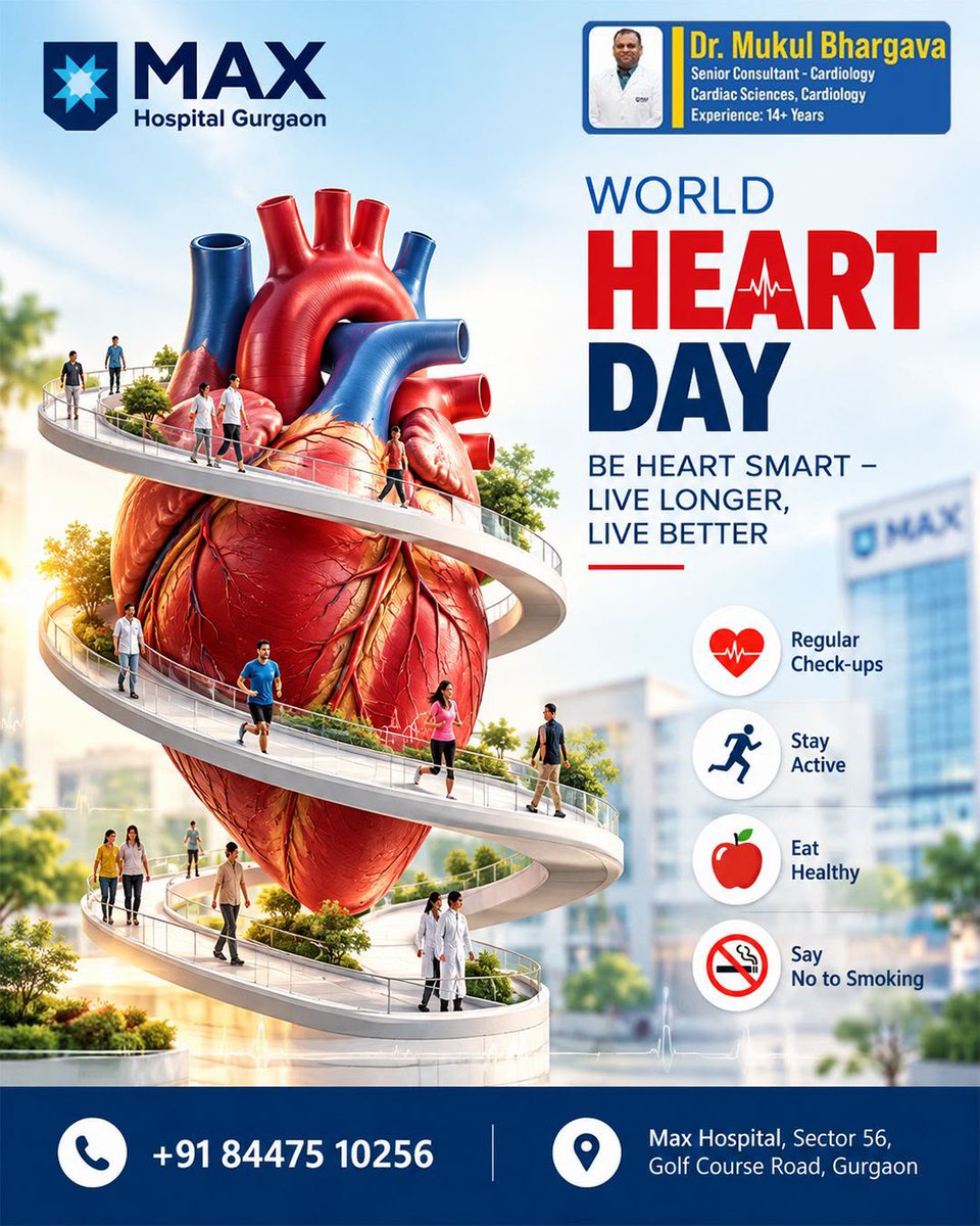 drmukulcardio's tweet photo. 📷 This World Heart Day, make your heart your priority.

A healthy heart means a healthier, longer and better life. Stay active, eat healthy, avoid smoking, and don’t skip regular heart check-ups.

#Drmukulbhargava #WorldHeartDay #HeartHealth #HealthyHeart #Cardiology https://t.co/bMgYsSfobi