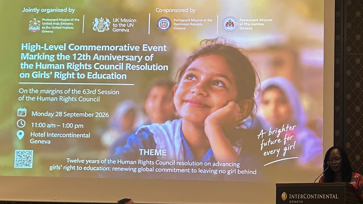 UNHumanRights's tweet photo. Globally, educational attainment is now close to gender parity, but substantial gaps remain in women’s political & economic participation. Girls’ progress in education should be matched by their opportunity to participate & lead throughout society. - UN Human Rights Deputy High Commissioner @Dabokunda  https://t.co/uBL5nLStHH