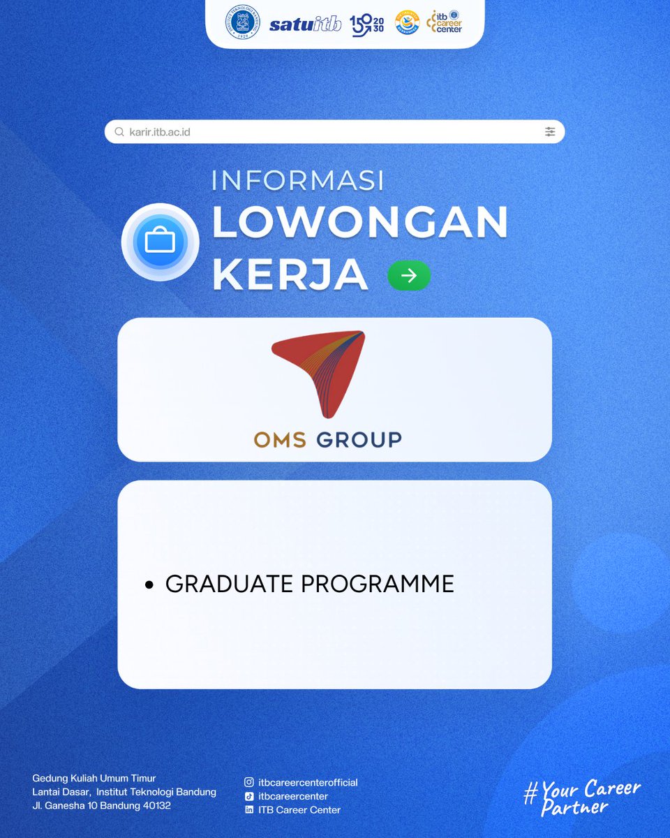 ITBCareerCenter's tweet photo. [LOWONGAN KERJA]

🚀 Saatnya melangkah lebih jauh dalam kariermu!

Kabar baik nih —
PT Optic Marine Indonesia lagi buka lowongan untuk posisi
🎯GRADUATE PROGRAMME

✨ Cek detail lengkap dan posisi lainnya hanya di
👉 https://t.co/Po2EO7TD5e
✨ Lamar sebelum 29 Oktober 2026 https://t.co/wjxS7b35bo