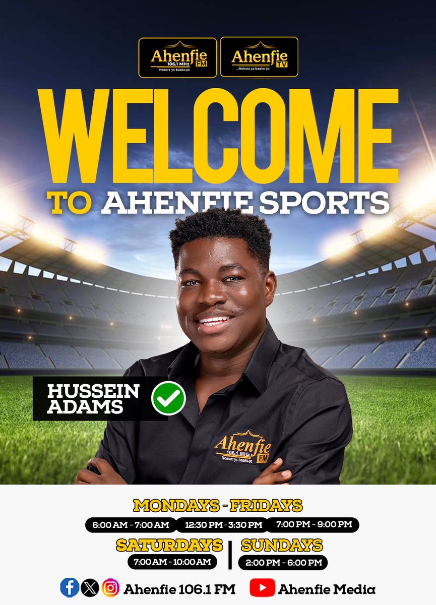 Ahenfie1061fm's tweet photo. 🚨 HERE WE GO! 
IT’S OFFICIAL! 
BEREKUM ✈️ KUMASI

✨ Welcome to Ahenfie Media, HUSSEIN ADAMS! ✨

Bringing you game-changing analysis, live reactions, and explosive sports commentary every single day of the week!

From morning kickoffs to weekend roundups, we are taking… https://t.co/4CUs2JUwdS