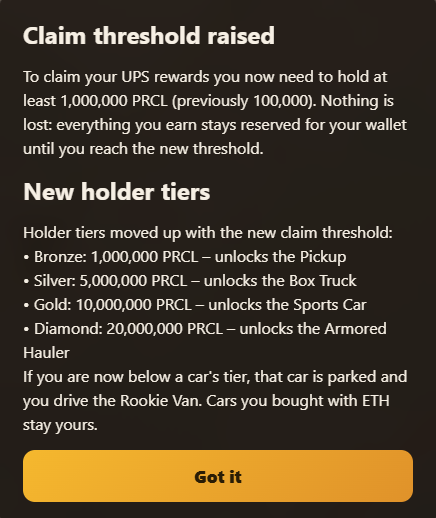 ParcelRushRH's tweet photo. No wallet? No problem.

277 people jumped in as guests on a Cargo Bike 
Connect a wallet any time and your earnings come with you.

Or you can drive the Armored Hauler by holding 20M $PRCL https://t.co/e968ykCFzg