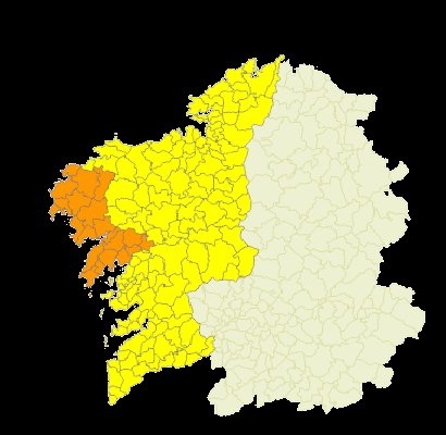 MeteoBrais1's tweet photo. ☔⚠️Se extienden los avisos por lluvias en 1 hora, más de 15l/m² en la mitad oeste de #Galicia 

Más de 30l/m² en 1 hora en el oeste/suroeste de la provincia de #ACoruña. Mucha precaución a partir de media tarde https://t.co/67eMIwf5bC
