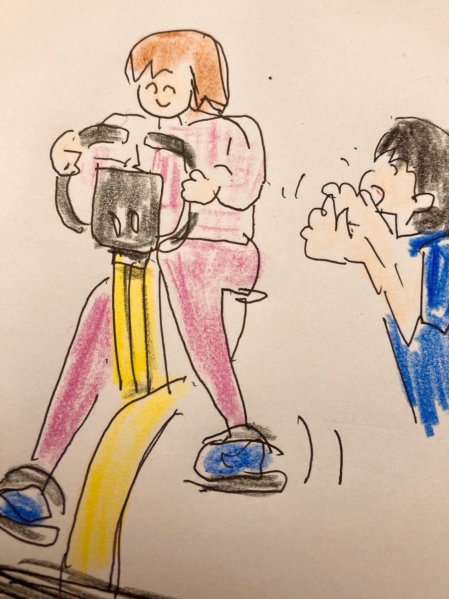 naomako3's tweet photo. 最後の #リハビリり はエアロバイク❣️わぉ！10分、乗れた〜♪😆
この13日間で筋肉も付き、スタスタ歩ける。感謝を込めて、これまで描いてきた絵の中で一番お気に入りの絵をリハビリの担当者さんにあげた。「飾っとくわ！」と笑顔でお別れ。本当に感謝🙏✨ありがとうございました https://t.co/eH6t8AdgnE