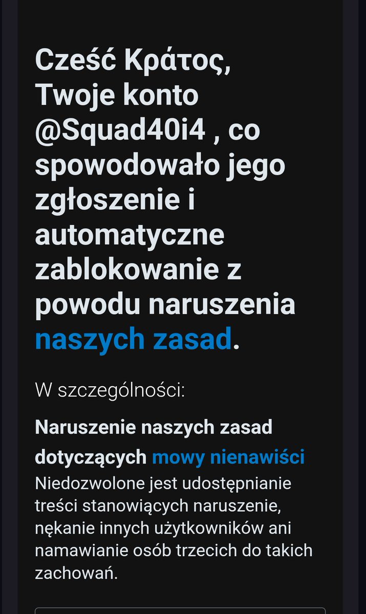 JumperSec44's tweet photo. @Squad40i4 @PolskaPolicja Za mowę nienawiści na tle narodowościowym mamy ban na 7 dni,to już łamanie Konstytucji III RP z artykułu 54, wolność wypowiedzi do swobodnego wyrażania swoich poglądów oraz pozyskiwania i rozpowszechniania informacji.
#WatchDog https://t.co/JIGvQfTxwb