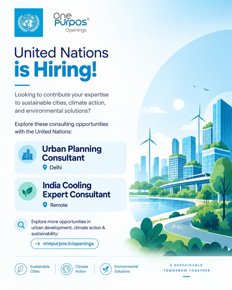 OnePurpos_'s tweet photo. #JobOpening | United Nations is Hiring! 🇺🇳

Looking to contribute your expertise to *sustainable urban development and climate action*? Explore these consulting opportunities with the United Nations:

🏙️ Urban Planning Consultant | Delhi  
https://t.co/bnlZfszSSj

🌱 India Cooling Expert Consultant | Remote  
https://t.co/4SgH0rjFom

👉 Explore the roles and apply today.

Know someone who could be a great fit? 

#UnitedNations #UNJobs #ConsultantJobs #UrbanPlanning #ClimateAction #SustainabilityJobs #DevelopmentSector #OnePurposOpenings