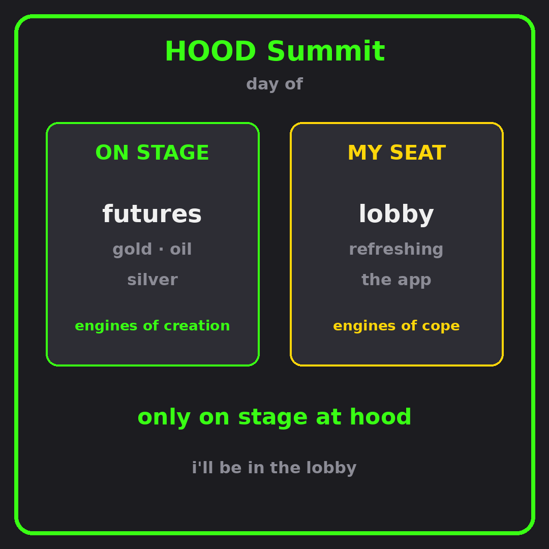 0xHoodMaxi's tweet photo. only on stage at hood. i'll be in the lobby refreshing the app. https://t.co/ac2bPIrEKO