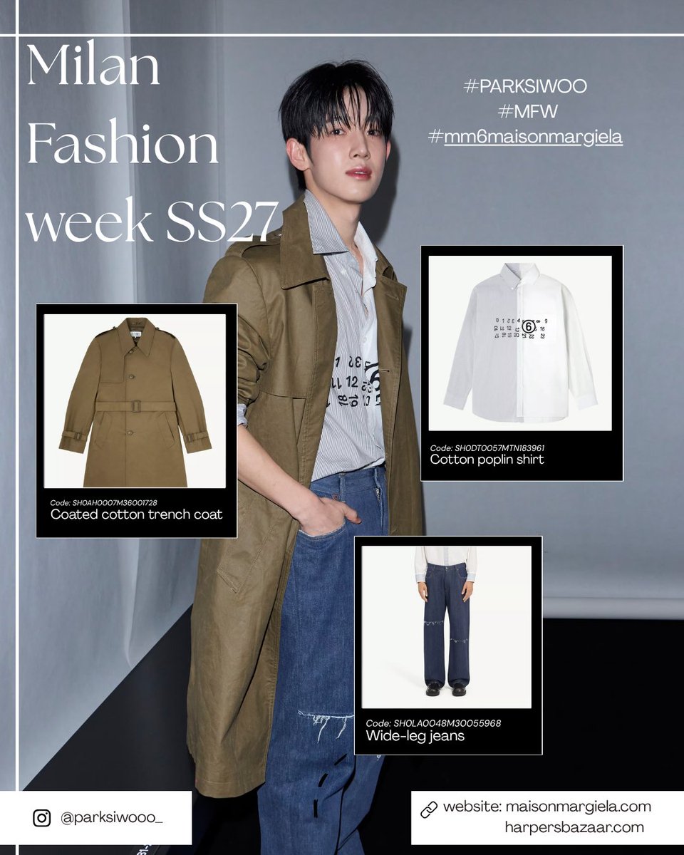 seeusiwoo321's tweet photo. Park Siwoo showcased a versatile approach to style at Milan Fashion Week SS27 through two distinct looks. 
He initially appeared in a modern, contemporary aesthetic featuring MM6 Maison Margiela. Shortly after, he shifted toward a completely different vibe, opting for the classic and warm Fairisle patterned knitwear from Marni. This noticeable contrast highlights his willingness to experiment with different fashion languages and adapt to varied brand identities.  
Following his appearances in Milan, Park Siwoo has officially confirmed his participation in the upcoming Paris Fashion Week, marking another anticipated moment on his fashion calendar.

PARK SIWOO PFW 
#PARKSIWOO 
#박시우 
#ParisFashionWeek