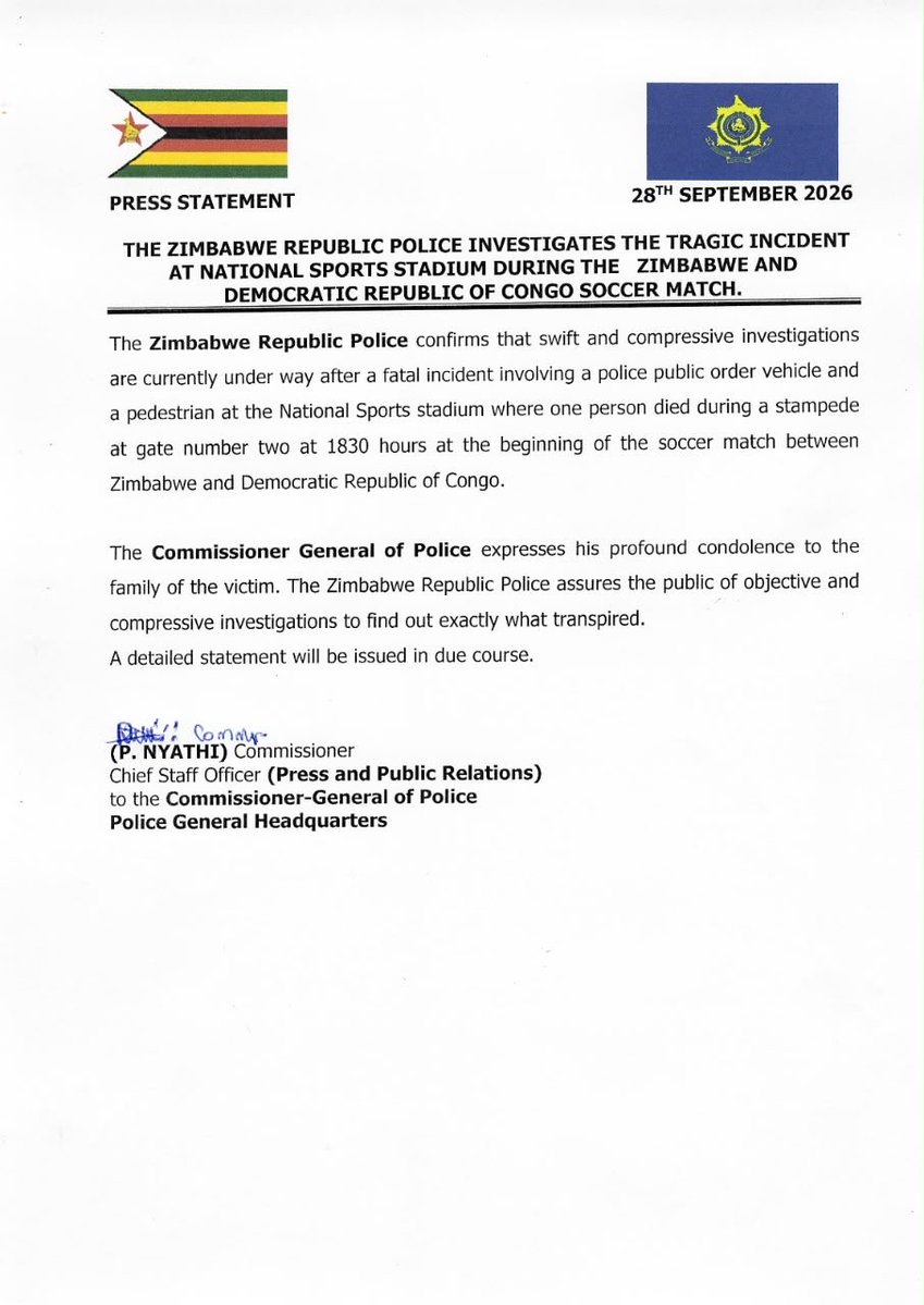 CCCZimbabwe's tweet photo. So these people @PoliceZimbabwe don't want to take responsibility after their vehicle ran over an innocent football fan at the National Sports Stadium on Monday evening? They are trying to hide behind a stampede, yet video footage clearly shows a water cannon running over a person. May the innocent football fan’s soul rest in peace, and our deepest condolences go out to the family and friends of the deceased. 

Video footage: https://t.co/toLKVyg39e