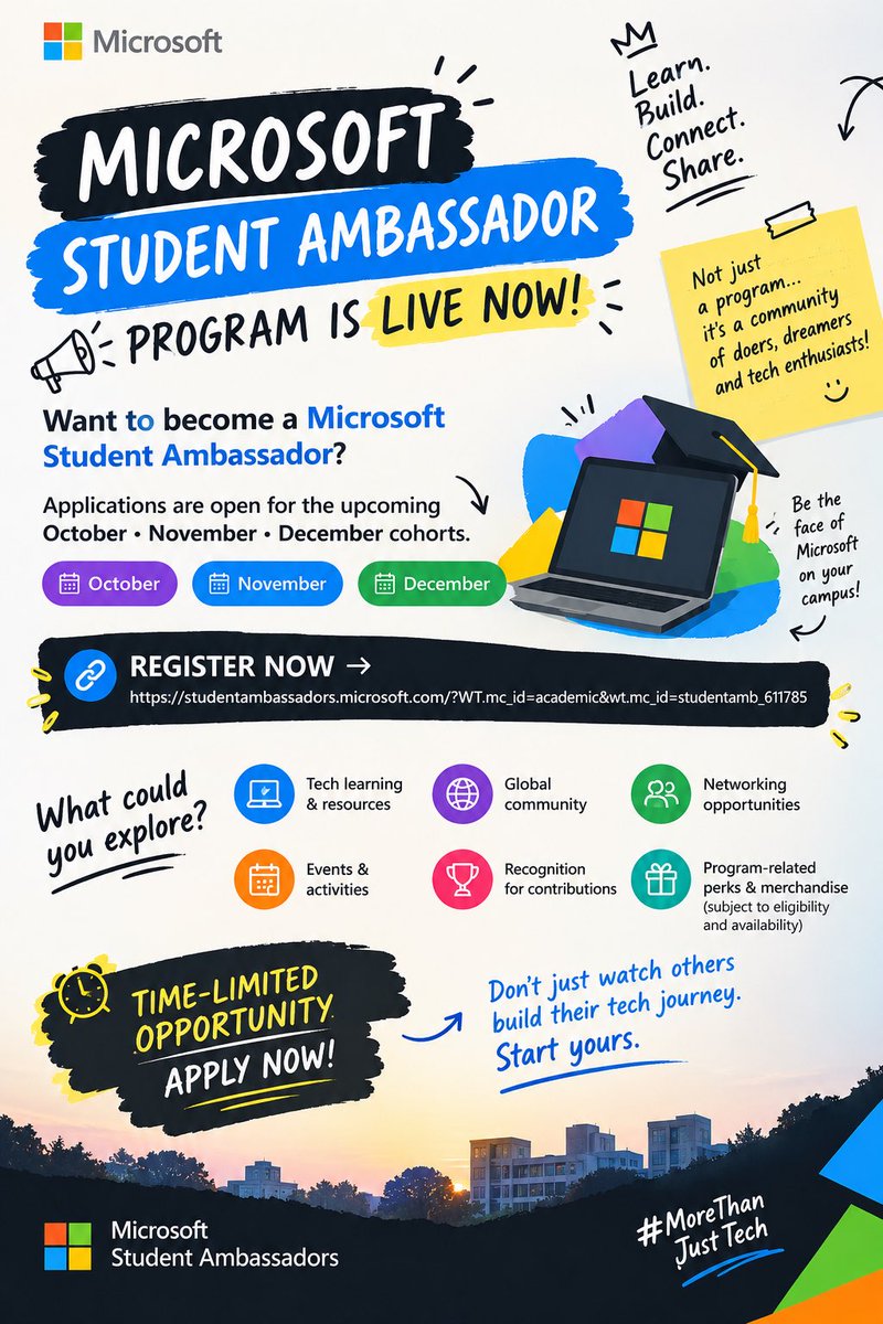 oyeewK's tweet photo. 🚨 MICROSOFT STUDENT AMBASSADOR PROGRAM 👀

Want to join the October • November • December cohorts?

🎁 Program-related perks &amp; merchandise may be available, subject to eligibility

🔗 APPLY / REGISTER:
https://t.co/gPINSo36aB

#Microsoft #MSA #perks https://t.co/E29VunP90I