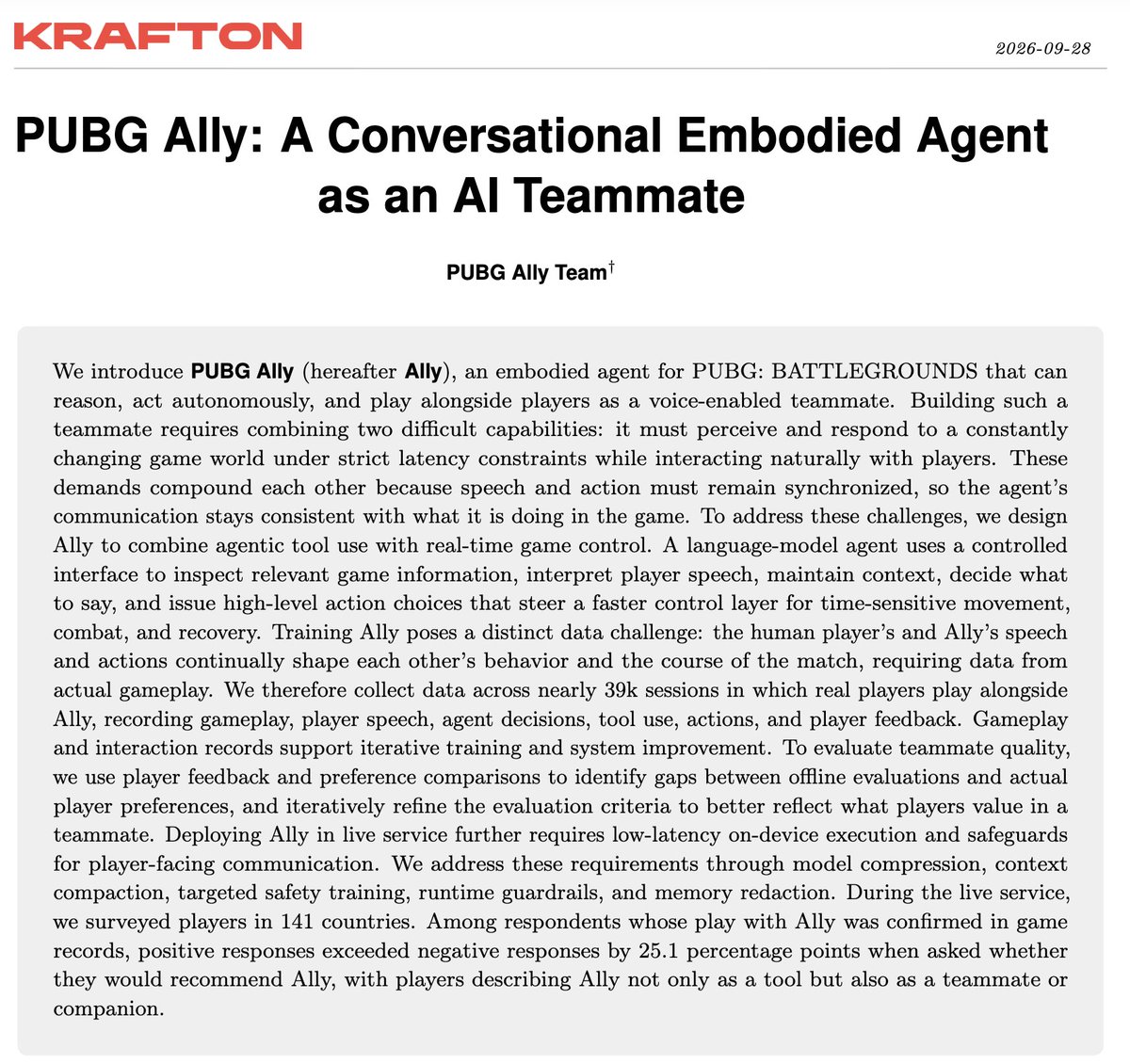 Kangwook_Lee's tweet photo. 🧵 It's finally here!  The full technical report on PUBG Ally is finally on Arxiv: https://t.co/C1ULXBYVSQ

Sharing a few highlights in the thread! https://t.co/Hq3UUQaDsI