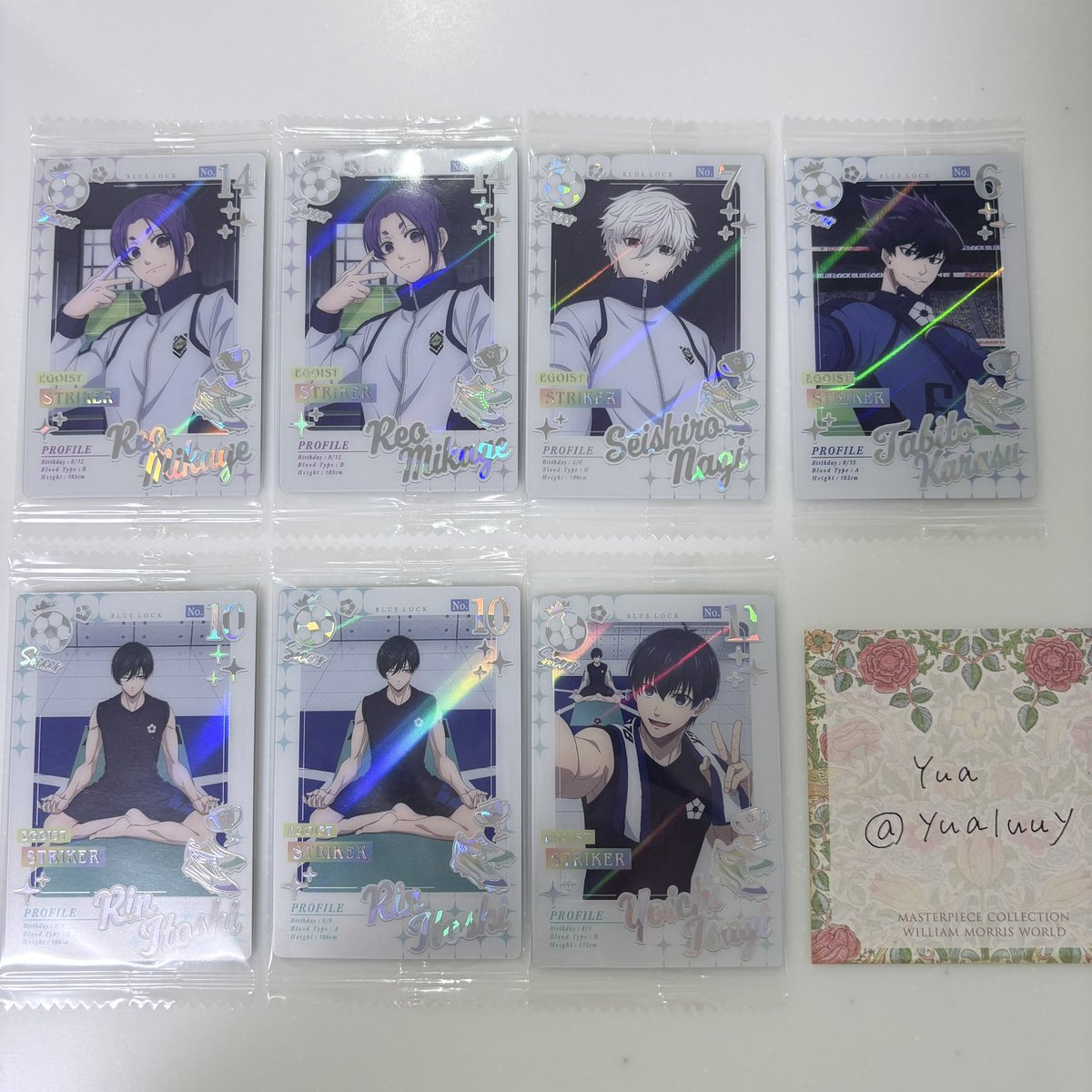 yualuuy's tweet photo. 【交換】ブルーロック ウエハース6

譲
〈ER〉御影玲王/凪誠士郎/烏旅人/糸師凛/潔世一
〈O〉蜂楽廻/潔世一/御影玲王/糸師凛/糸師冴

求
黒名蘭世

ER複数など比率違いも可能です
都内手渡し🙆‍♀️郵送🙆‍♀️ https://t.co/7zRauUUxr4
