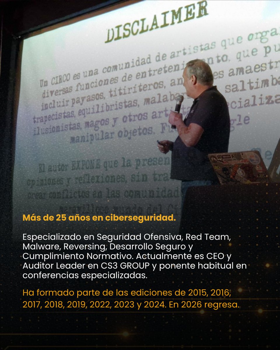 secadm1n's tweet photo. 🔴 @NN2ed_s4ur0n vuelve a #SecAdmin2026.
Más de 25 años en ciberseguridad y una larga historia con SecAdmin.

Este año llega con:

🎤 Cazadores de mitos en la DGT 3.0
Un análisis técnico de la señal V16, protocolos, APIs, hardware, firmware y vectores de ataque. https://t.co/mfs3KIFb4C