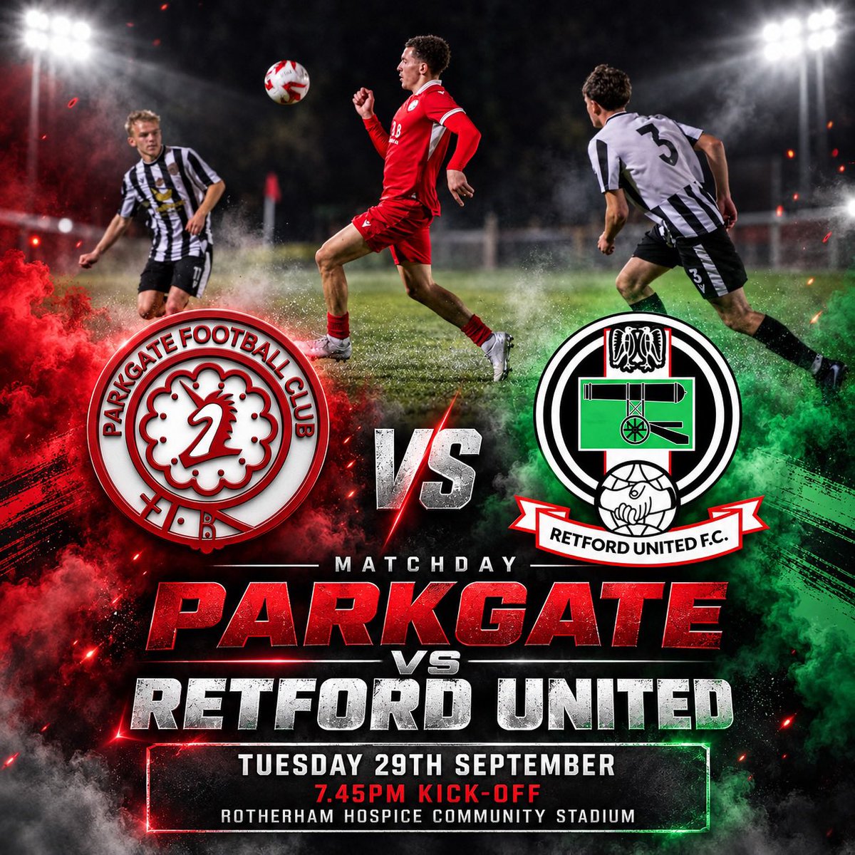 parkgatefc's tweet photo. Tonight’s Game @RotherHosp Community Stadium
@RetfordUnited are tonight’s visitors with some familiar faces including former Captain Dominic Hart.
Entry
£6 Adult
£4 Concessions
See you all later
#UTG https://t.co/k2Tw80R6ys