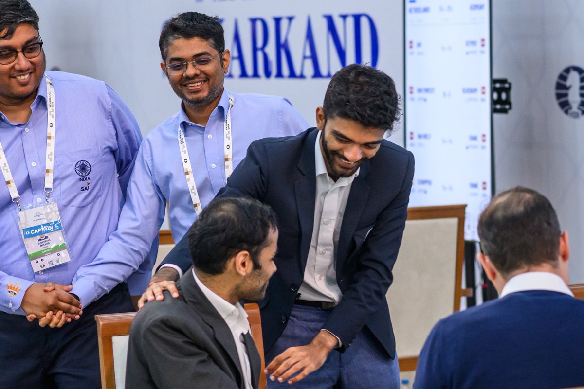 srinathchess's tweet photo. And just like that, another Olympiad comes to an end ✨
A hard fought silver to finish at the podium for the third time in a row, alongside our women’s team 🇮🇳 

Incredibly proud of my boys for choosing to fight every single day for the country and for each other ❤️
Had the time of our lives in Samarkand. Will miss the team meetings the most…
Special thanks to @vaibhavchess @sankalpchess @sethuramanchess and @GajuChess for being our backbones 💪🏻

PC: @MichaWalusza / rafaloleksiewicz

#chessolympiad #samarkand