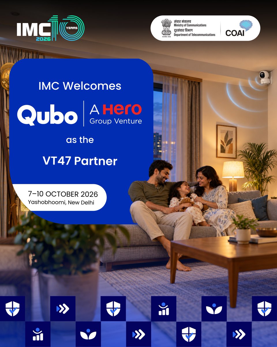 exploreIMC's tweet photo. Building smarter. Connecting everyday life. 🌐

We’re proud to welcome Qubo as a Viksit Tech 47 Partner at India Mobile Congress 2026. ✨

From smart security and connected home solutions to auto tech, Qubo is creating AI-driven, easy-to-use devices for modern Indian consumers.

Discover Qubo’s journey of building smarter technology in India at IMC 2026.

📍 Yashobhoomi, New Delhi | 📅 7–10 October 2026

#IMC2026 #IMCBeyond10 #IndiaMobileCongress #ViksitTech47AtIMC #QuboAtIMC #ScaleWithoutBoundaries 

@ConnectCOAI @DoT_India