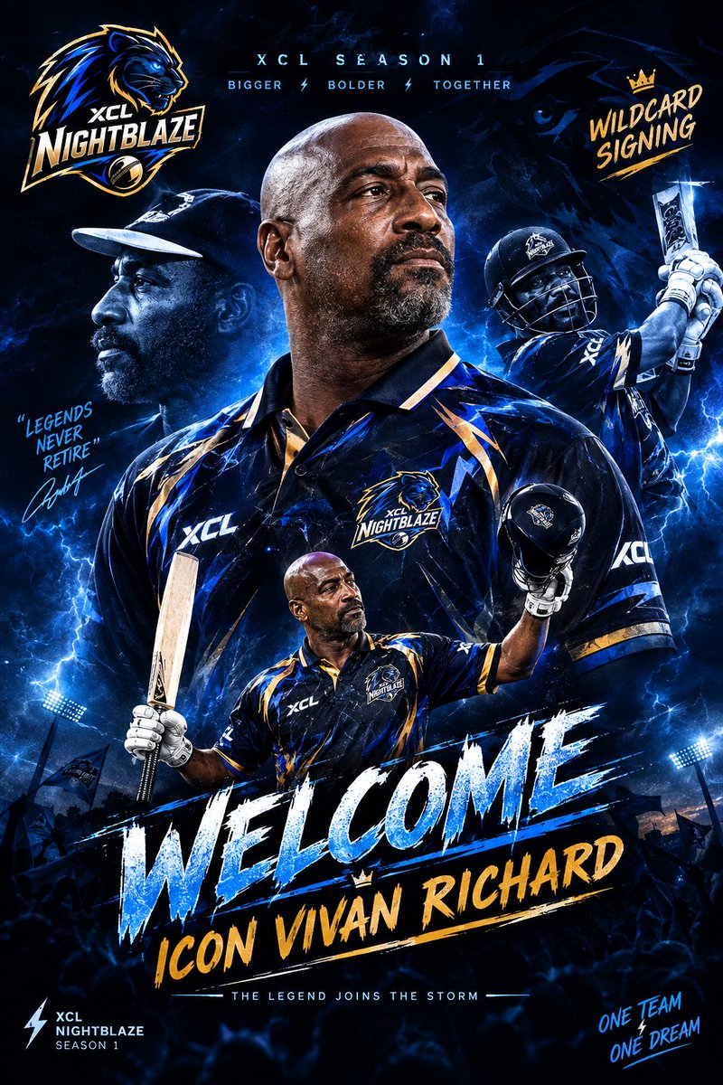 XCRICKLEA6's tweet photo. 🚨 WILDCARD ALERT — THE 80s TREND IS BACK! 🚨

👑 WELCOME,SIR VIV RICHARDS!
 
The legendary master of fearless batting arrives with his vintage charisma and explosive power for XCL S1!Nightblaze is ready to bring back the golden era of cricket!

Owner: @CSK_SuperKing7 

#XCL #S1 https://t.co/GRxL7sWNlk