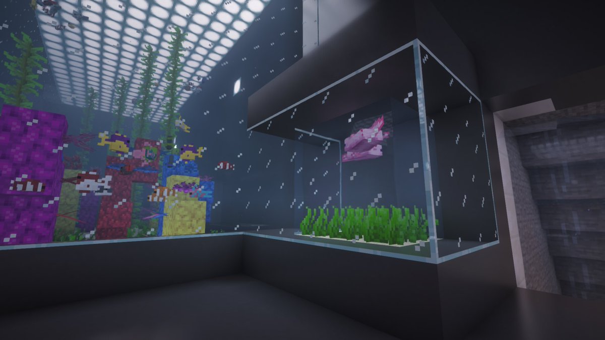 suimmypcir's tweet photo. 水族館が完成いたしました！
シェーダーで見た方がめっちゃ綺麗に見えます！みんな見にきてね！
#50人クラフトめんし 
#Minecraft https://t.co/v4sVjqtv5s