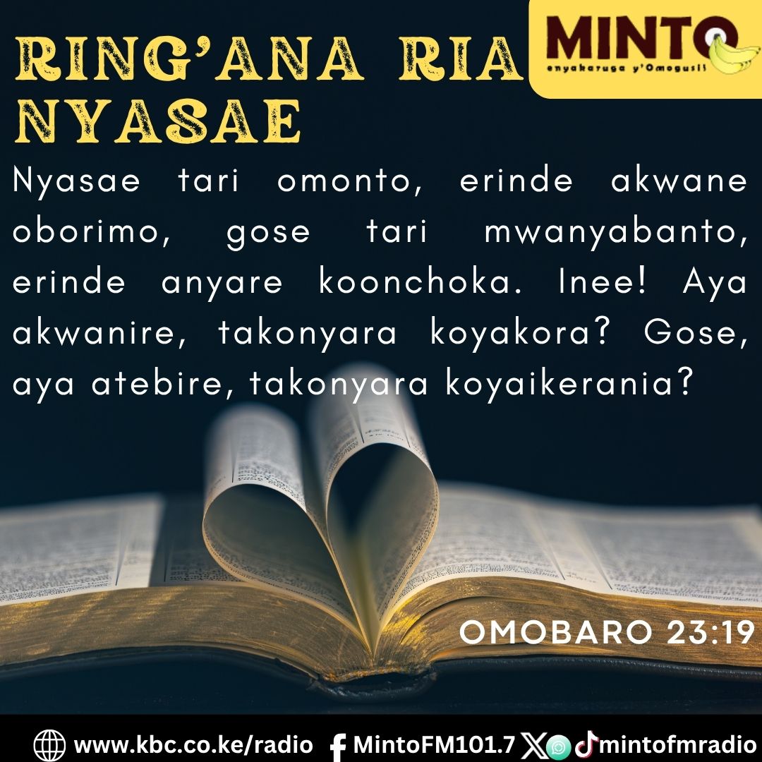 MintoFmradio's tweet photo. Omobaro 23:19
Nyasae tari omonto, erinde akwane oborimo, gose tari mwanyabanto, erinde anyare koonchoka. Inee! Aya akwanire, takonyara koyakora? Gose, aya atebire, takonyara koyaikerania? ^MK
#MintoFM https://t.co/xMlvOjAjDX