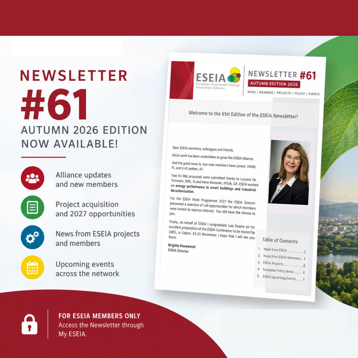 eseia_'s tweet photo. Check your inbox! The 𝐄𝐒𝐄𝐈𝐀 𝐍𝐞𝐰𝐬𝐥𝐞𝐭𝐭𝐞𝐫 #𝟔𝟏 | Autumn 2026 Edition is out now. 👉 Access the Newsletter: https://t.co/d9exEPjKfp
#ESEIA #ResearchAndInnovation #EUFunding #Horizon #SustainableEnergy #ESEIAMembers https://t.co/gZoF1h8DTL