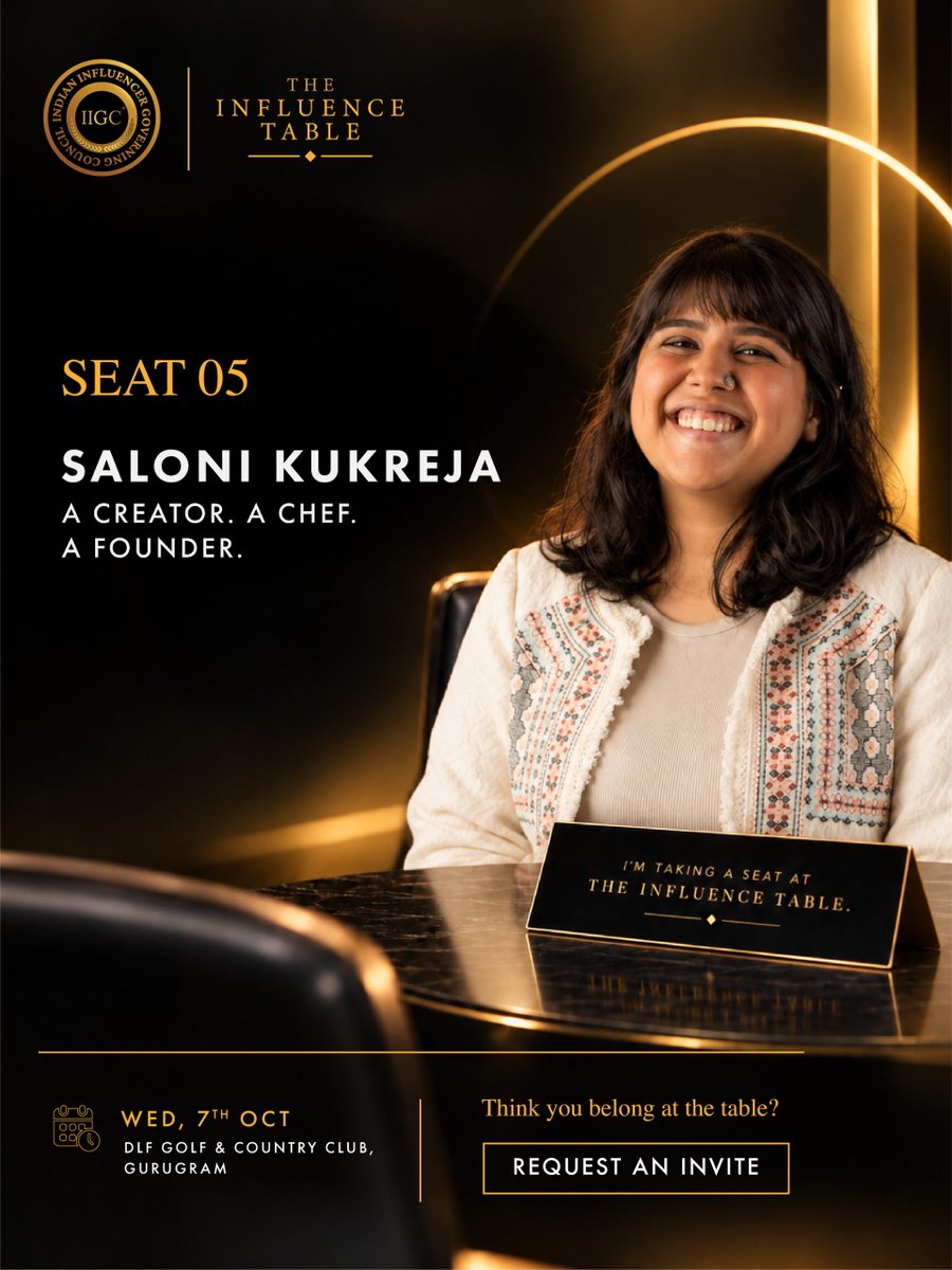 IIGC_official's tweet photo. SEAT 05 | SALONI KUKREJA
She brings a perspective forged at the intersection of culinary art, audience building, and business strategy.
Who else needs to be part of this conversation?
Check the comments to request an invite.
#TheInfluenceTable #IIGC https://t.co/DfZCmQicIB