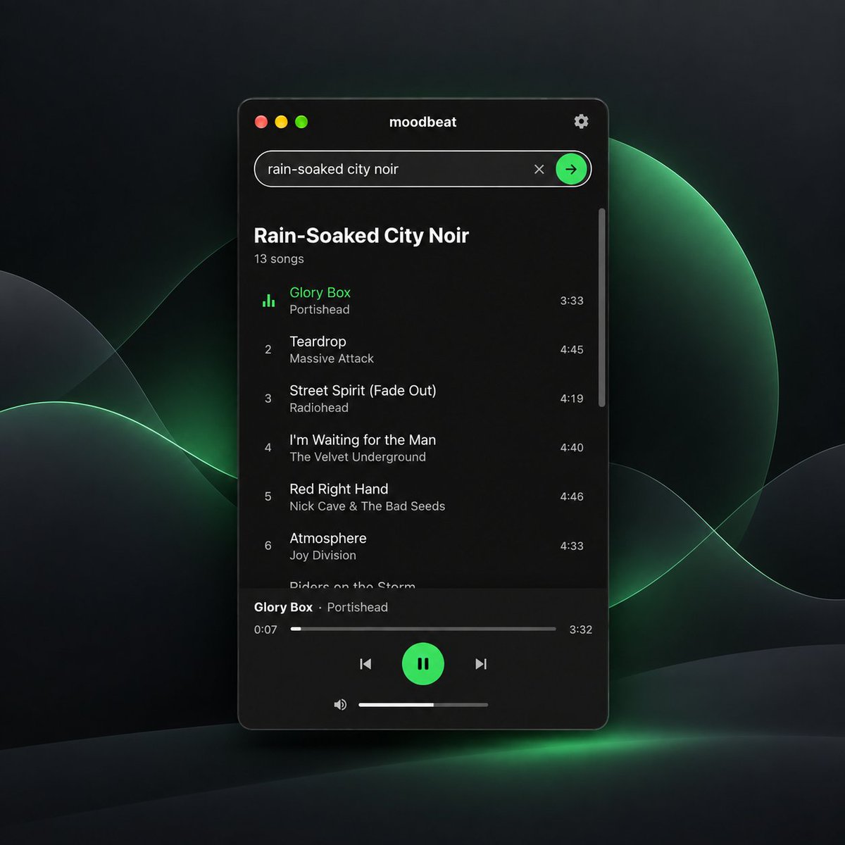 piotr_wittchen's tweet photo. Tired of picking music? Just describe the mood.

moodbeat turns "autumn vibes" or "rain-soaked city noir" into a ready-to-play playlist.

Desktop app for macOS &amp; Linux, built with Rust + Tauri.

https://t.co/sOy8KUePYS

#rustlang #tauri #opensource #music #playlist #AI #indiedev https://t.co/Vba0YTi6PS