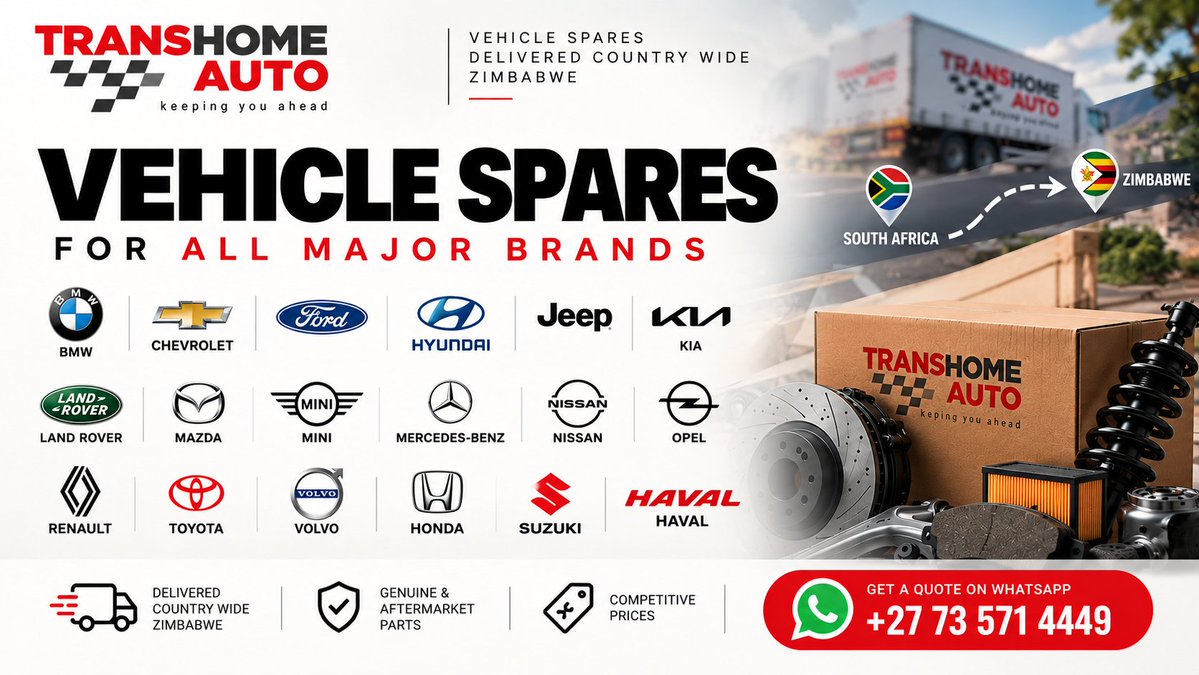 transhomeauto's tweet photo. We Supply and Deliver Vehicle Spares at BEST PRICES &amp; QUALITY wherever you are in  Zimbabwe. Use Our Whats App link to get a quote or place your order https://t.co/j6IQTILlt3 https://t.co/jeq7dUX7jV