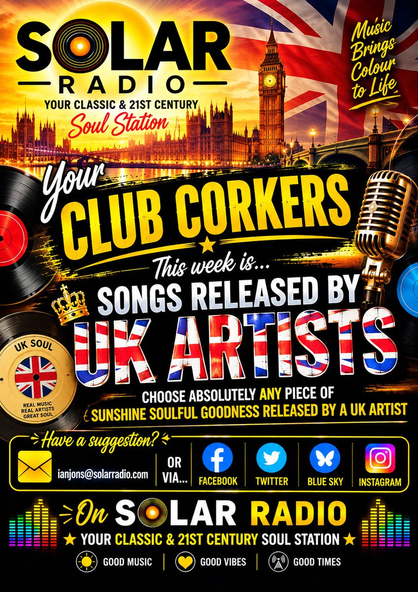Essentialrhythm's tweet photo. Your Club Corkers WC September 28th 2026
This week I am looking for "SONGS RELEASED BY UK ARTISTS"
Choose any piece of Sunshine Soulful Goodness that was released by a UK artist &amp; puts a smile on your face then drop me a PM &amp; then tune in on Saturday from 2pm @solarradio https://t.co/1lxuVGQCF0