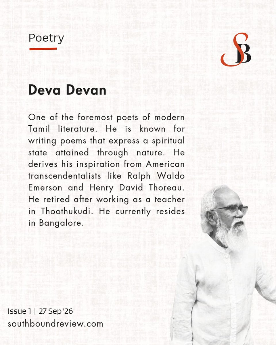 southbound_rev's tweet photo. With the Help of a Blade of a Grass... 

A poem by DevaDevan,  

Co-Translated from the Tamil by Venu Vetrayan and Chaidhanya Jeyamohan

Southbound Review | Issue 1 

#southboundreview #Tamilliterature #Indianliterature #poetry https://t.co/1c4Os3vNL1