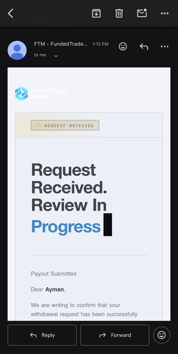AymanTrades's tweet photo. first payout request submitted with @ftmarketslive 💸

let’s see how fast they process the payout. 👀⏳ https://t.co/E954Ov9HtS