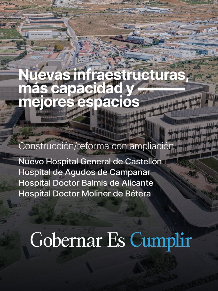 ppcv's tweet photo. Más y mejores infraestructuras sanitarias. El plan contempla construir, reformar o ampliar hospitales y centros de salud en toda la Comunitat Valenciana.  #DPG2026 #GobernarEsCumplir https://t.co/IEx8hWLB7g