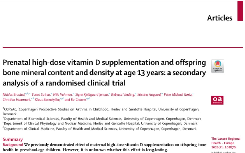 doctorneyro's tweet photo. This #13year #followup of a prespecified secondary outcome of the #COPSAC2010 #vitaminD #RCT did not show any lasting effect on offspring #bonemineral content until #age 13 years.
https://t.co/O7IableGjZ https://t.co/aPUQ2IzxXT