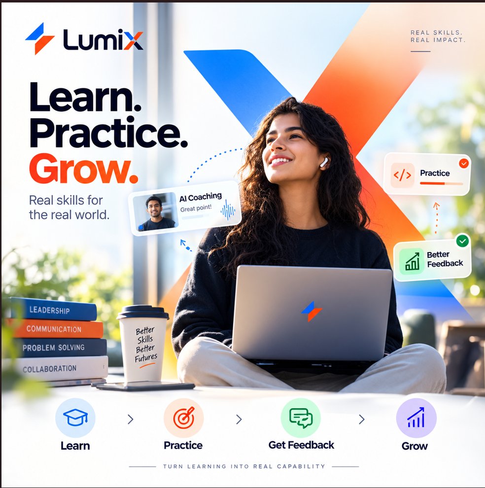 Getlumixhq's tweet photo. Meet Lumix.

A new way to build human capability. We help people go beyond learning.
To practice skills and apply them in real situations, and get better.
Explore → https://t.co/RYtwUjZed9 and book a free demo

#Lumix #HumanCapability #FutureOfWork #LearningAndDevelopment #AI https://t.co/x07EQygDCK