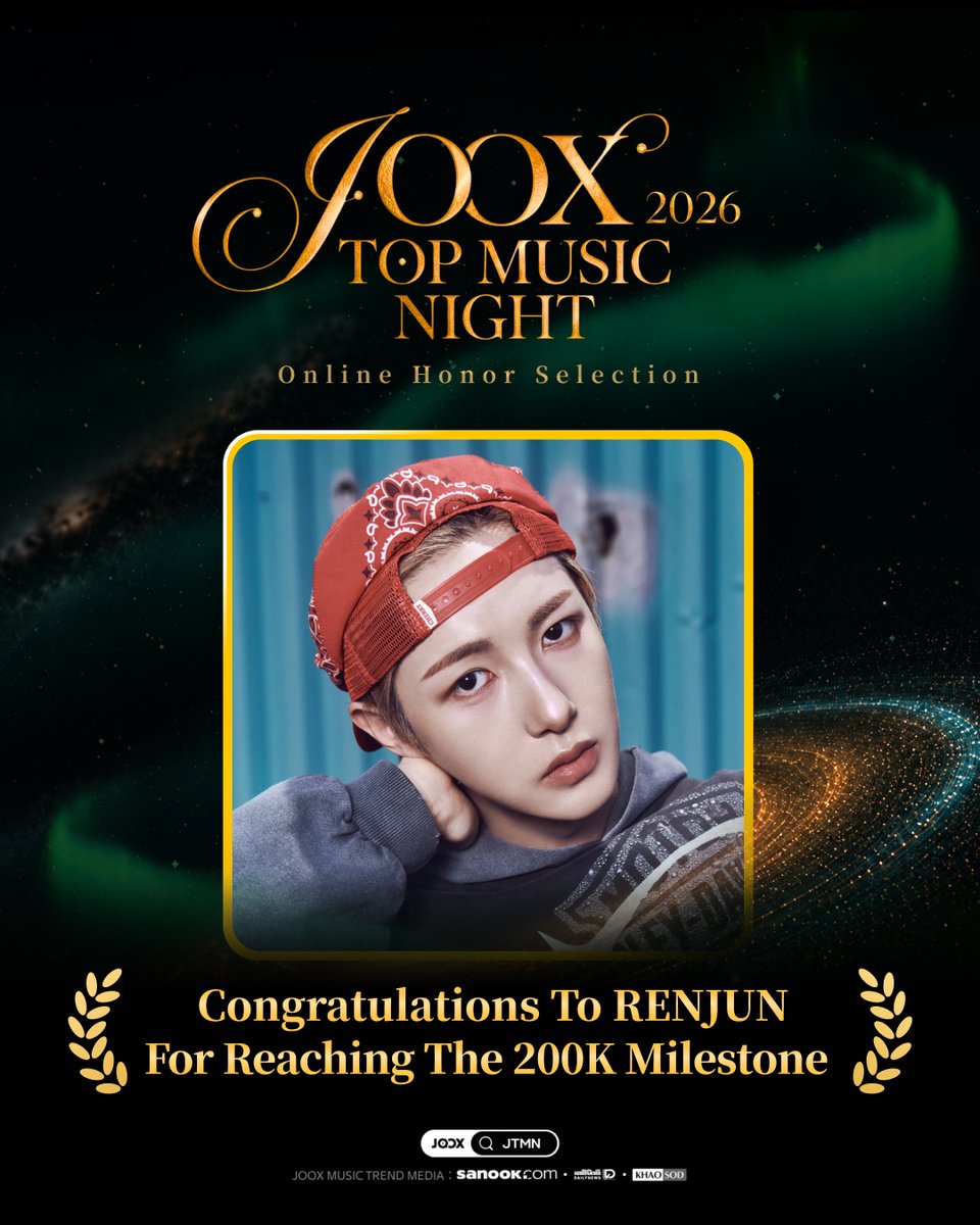 JOOXTH's tweet photo. 🎵2026 #JOOXTOPMUSICNIGHT | Online Awards Highlight ✨

Congratulations to RENJUN for reaching the 200K milestone 🎉
Unlocked promotion assets: Official announcements across JOOX social channels 📣

Current ranking: 
- TOP 3 for「JOOX Most Popular Artist of the Year」

🌍YOUR VOTE, THEIR GLOBAL STAGE! Every vote helps your beloved singers and works reach the grand award moment! 🏆

Open JOOX🔍 search "JTMN" to support RENJUN !
👉 https://t.co/0fm8tnPbv5

#RENJUN #黃仁俊  #JTMN #JOOX