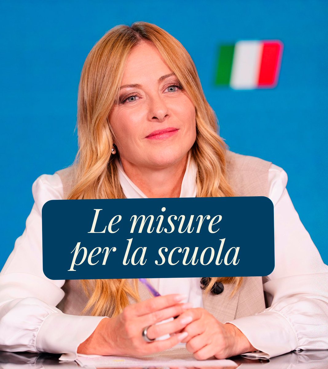 GiorgiaMeloni's tweet photo. Con il nuovo Decreto Scuola non ci occupiamo solo di integrazione e sicurezza. Ci sono diverse misure che riguardano concretamente il diritto allo studio e la vita degli studenti e dei loro genitori.

21 milioni di euro per la gratuità totale o parziale dei libri di testo. 20 milioni di euro annui per contributi diretti alle famiglie, con ISEE fino a 40.000€. Prevediamo una programmazione più puntuale delle ore di sostegno per gli alunni con disabilità e maggiore continuità nel passaggio da un ciclo scolastico all’altro. Investiamo sul contrasto al cyberbullismo e rafforziamo i percorsi di educazione al rispetto.

Riconosciamo pari dignità e valore a tutte le competenze, con gli istituti tecnici e professionali che assumono la denominazione di licei, e con più risorse per i campus della filiera. Proseguiamo anche gli interventi di edilizia scolastica, per scuole più sicure e moderne.

Sono misure diverse tra loro, ma che hanno un obiettivo comune: dare ai nostri ragazzi una scuola che sappia offrire più strumenti, più opportunità e una formazione adeguata al mondo che li aspetta. Perché la scuola è il luogo in cui costruiamo il futuro dei nostri figli e dell’Italia.