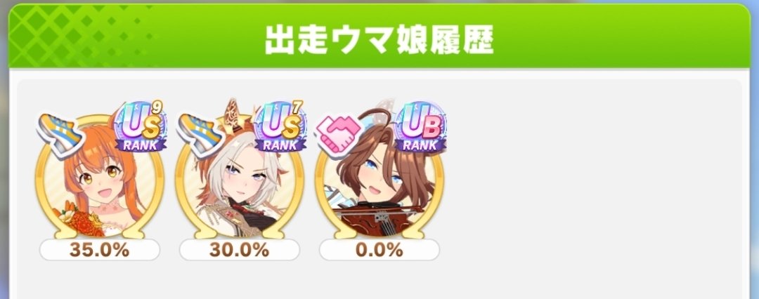 Fd_866's tweet photo. マヤノ5連勝で
上手くいった？！と思ってたが

そんな幻想はすぐに砕かれました😭
20戦13勝
マヤノ7勝、オルフェ6勝
5-2-2-4
US7以上のスティルとアーモンドアイ、エルコンドルパサーにやられました(´･ω･`)

前途多難。やはりルムマ通りに厳しい戦いか。
 #ウマ娘  #チャンミ https://t.co/cj5crLYBnt