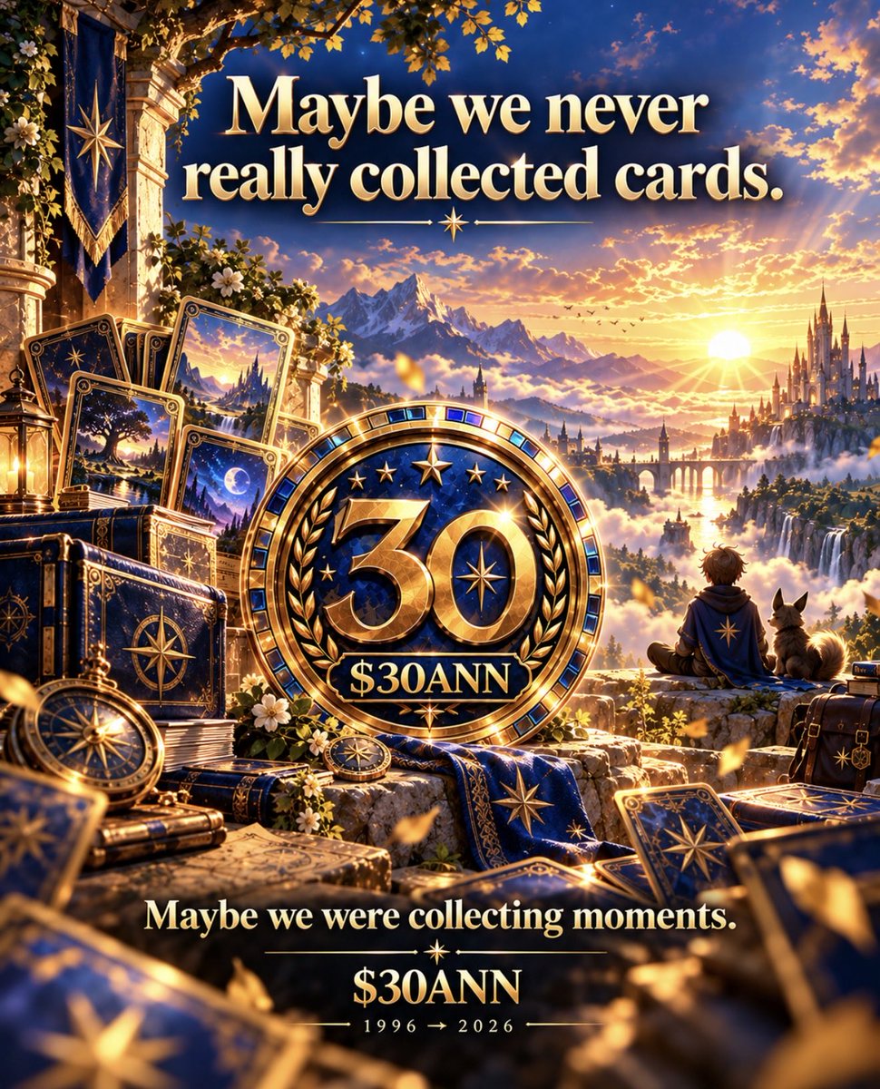 30ANNToken's tweet photo. Maybe we never really collected cards.
Maybe we were collecting moments.

The excitement before opening a pack.
The one pull we talked about for weeks.
The trade we regretted.
The card we protected like treasure.
The friend who was always there when we opened them.

Years later, the cardboard may still be there.
But what we really kept were the memories attached to it.

That’s the strange thing about nostalgia:
you don’t realize you’re creating it while you’re living it.

One day, the ordinary moments become the ones you would give anything to experience again.

That idea sits at the heart of $30ANN.
Not simply looking back at 30 years of collecting culture — but remembering what made those years matter in the first place.

1996 → 2026

Maybe the real collection was never sitting in the binder.

Maybe it was us.

Good morning, collectors. ☀️🃏
$30ANN