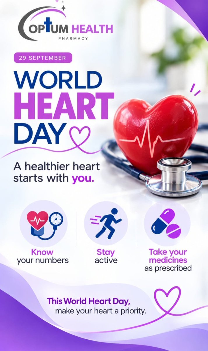 OptumHealth's tweet photo. ❤️ Your heart deserves more than a day of attention.
This World Heart Day, make heart health part of your everyday routine. Know your numbers, stay active, eat well, and take your medicines as prescribed.
Small choices can make a big difference. 🫀💜 https://t.co/RjIo1Pgry6
