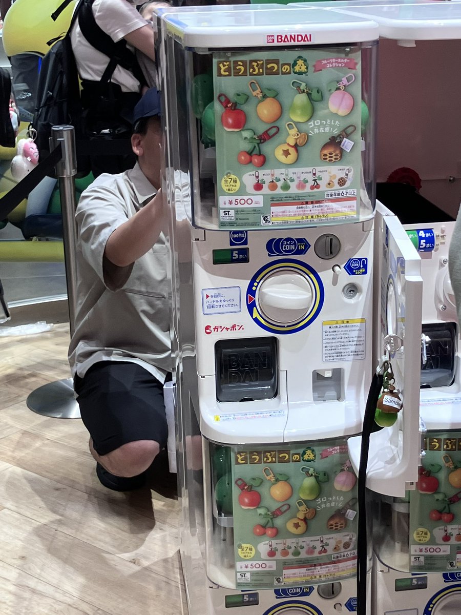 catthyme's tweet photo. どうぶつの森　フルーツキーホルダーコレクション　渋谷のニンテンドーストアにガチャりに来たけど、システム複雑〜！
①最初にストアの外にいるスタッフから整理券もらって、②時間になったら列に並ぶ
回せるのは２回まで
周回は可能 https://t.co/aPeRGp87pN