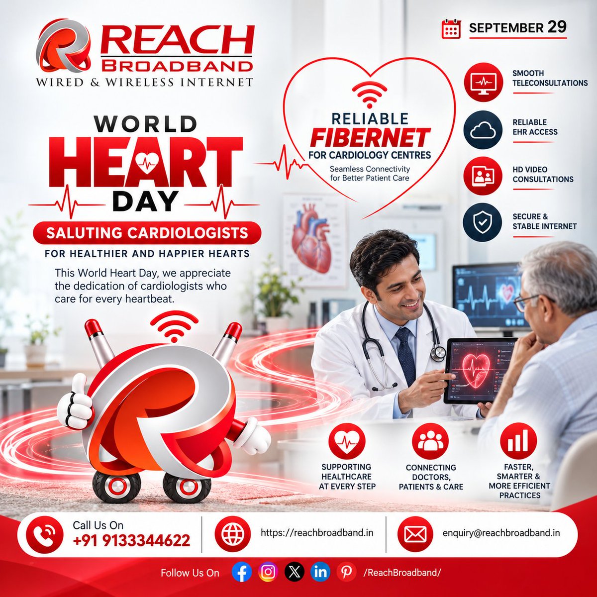 Reach_Broadband's tweet photo. #WorldHeartDay #WorldHeartDay2026 #SalutingCardiologists #HealthierHearts #CardiologyCentre #FibernetForHealthcare #Teleconsultations #EHR_Access #PatientCare #HeartHealthAwareness #ReachBroadband #FibernetTelangana #RangareddyBroadband #HomeWiFi #HighSpeedInternet #FastInternet https://t.co/GKDZsjmnTc