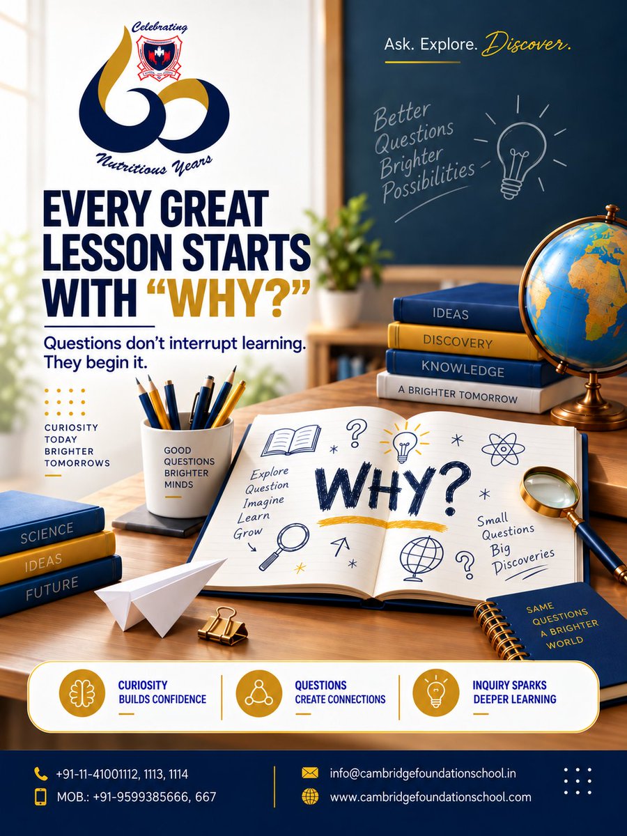cfscambridge's tweet photo. Every great lesson starts with “Why?”

At Cambridge Foundation School, we encourage students to ask, explore and discover because good questions build brighter minds.

#CambridgeFoundationSchool #CuriosityInLearning #StudentGrowth #SchoolEducation https://t.co/9Xn8gczeEd