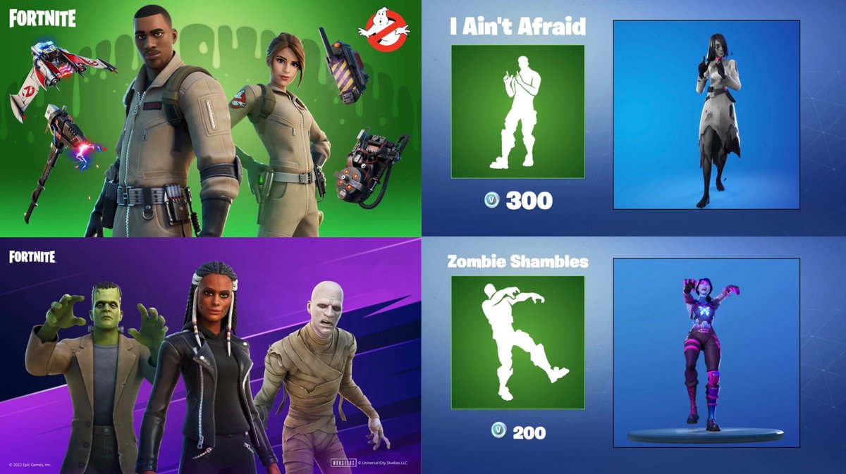 isaac10046's tweet photo. @erxnokami @Fortnite Don’t forget about the Universal Monsters skins and the Zombies Shamble emote as well. They all need to come back this Fortnitemares, PLEASE! @Fortnite 🙏🖤 https://t.co/Z7qzPsNO78