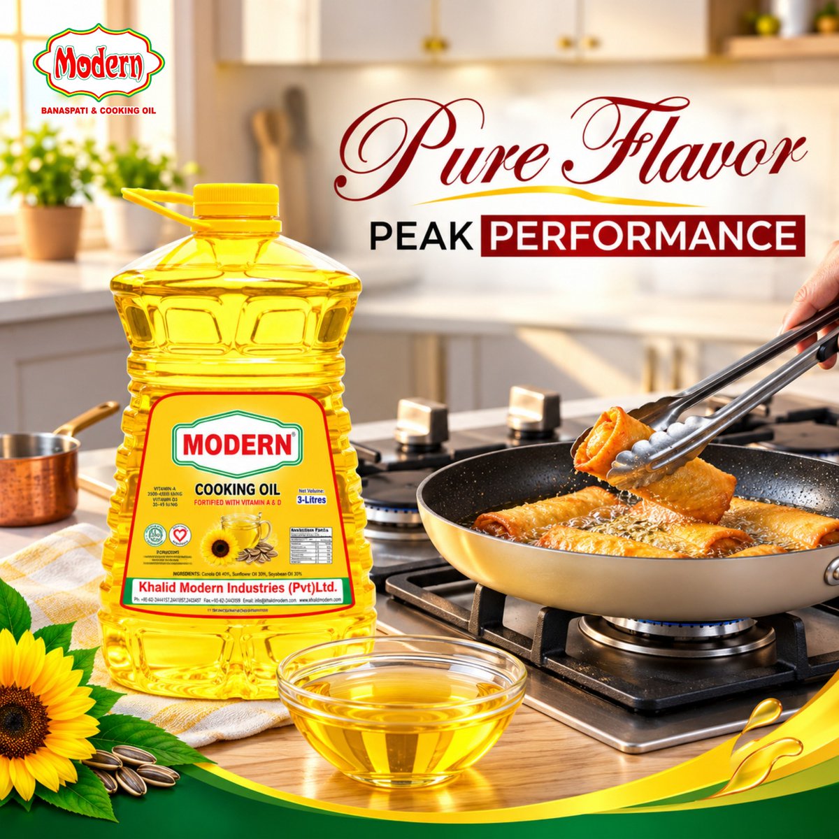 ModernBanaspati's tweet photo. Pure taste, perfect cooking!
Modern Banaspati &amp; Cooking Oil brings rich flavor and smooth cooking to your everyday meals. From crispy snacks to delicious family dishes  make every meal more enjoyable with Modern.
#ModernCookingOil #ModernCashAndCarry #Hasilpur #CookingOil https://t.co/vyQz7Cnjrm