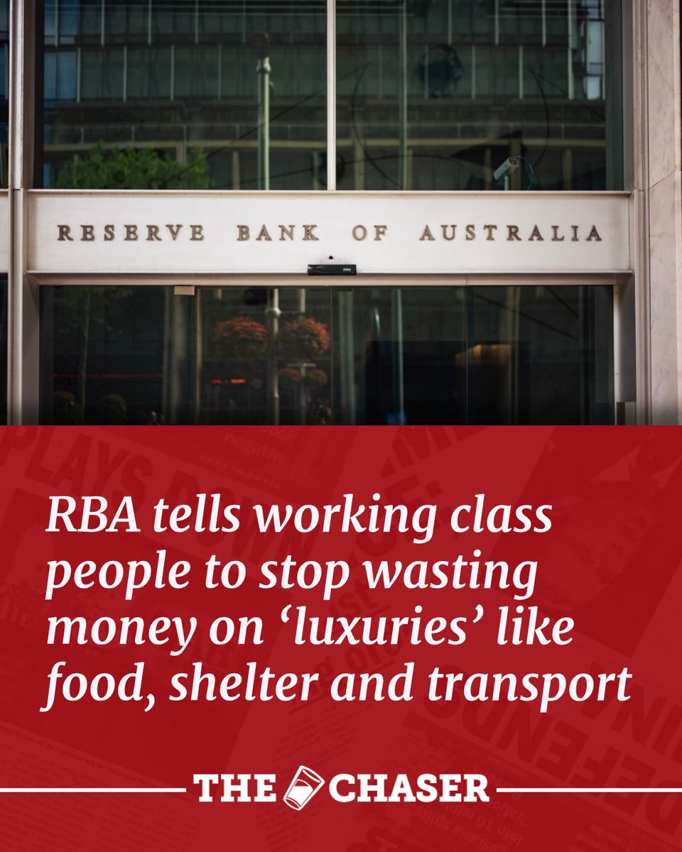chaser's tweet photo. "As I said to the help while they cleaned my mansion, we all need to be ready to make sacrifices,” said the RBA boss. https://t.co/kLcgIemzGb